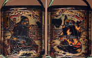 Case (Inrō) with Design of Sages Seated on Verandah, One holding a Fan, Lacquer, roiro, rubbed fundame, takamakie, tortoiseshell; Interior: nashiji and fundame, Japan