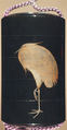 Case (Inrō) with Design of Heron Standing on One Leg (obverse); Full Moon among Clouds (reverse), Silver, gold, color togidashi/maki-e on black ground; 
Interior: nashiji and fundame, Japan