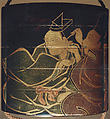 Case (Inrō) with Design of Courtier Cleaning Another's Ear (obverse); Courtier Laughing (reverse), Kajikawa Hidetaka, Lacquer, roiro, gold, brown and red togidashi, nashiji; Netsuke: fukurokuju
Interior: nashiji and fundame, Japan