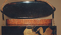 Case (Inrō) with Design of Courtier Cleaning Another's Ear (obverse); Courtier Laughing (reverse), Kajikawa Hidetaka, Lacquer, roiro, gold, brown and red togidashi, nashiji; Netsuke: fukurokuju
Interior: nashiji and fundame, Japan