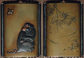 Case (Inrō) with Design of Seated Monkey Looking at a Wasp (obverse); Crabs with Fan beside Waves (reverse), Mori Sosen (Japanese, 1747–1821), Metal, brass metal, incised, various applied metals; Interior: silver metal, Japan