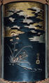 Case (Inrō) with Design of Hibiscus and Autumn Flowers beneath Clouds, Metal, shakudo, silver, gold metals, openwork, applied, relief; Interior: silver metal, Japan