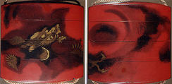 Case (Inrō) with Design of Dragon among Swirling Clouds, Hogen Eisen, Lacquer, red ground, gold and black togidashi; Interior: nashiji and fundame, Japan