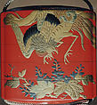 Case (Inrō) with Design of Hō-ō Bird in Flight above Flowering Kiri Branches, Lacquer, red ground, gold, black and silver hiramakie, takamakie; Interior: nashiji and fundame, Japan