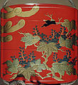 Case (Inrō) with Design of Hō-ō Bird in Flight above Flowering Kiri Branches, Lacquer, red ground, gold, black and silver hiramakie, takamakie; Interior: nashiji and fundame, Japan