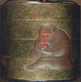 Case (Inrō) with Design of Basket of Persimmons (obverse); Monkey Eating Persimmon (reverse), Mori Sosen (Japanese, 1747–1821), Lacquer, gold and silver hirame, gold, red and coloured hiramakie, takamakie; Interior: red lacquer, fundame and decoration; the interior risers decorated in gold and silver togidashi with various brocade pattern, key-fret, waves, etc., Japan