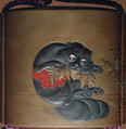 Case (Inrō) with Design of Flowering Peonies (obverse) Cat Biting into Peony Stem (reverse), Lacquer, kinji, gold, silver, red and coloured hiramakie, takamakie, inlaid eyes; Interior: fundame, Japan