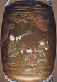 Case (Inrō) with Design of Caparisoned Elephant Standing beneath Pine Tree (obverse); Three Children with Trumpet, Cymbals and Banner (reverse), Lacquer, kinji, gold, red, black and brown hiramakie, various inlay; Interior: nashiji and fundame, Japan