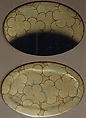 Saya Inrō with Pine and Ivy (obverse) and Bamboo Grove (reverse), Sheath shape; lacquered wood with gold and silver takamaki-e, hiramaki-e, togidashimaki-e, and colored ivory inlay on gold lacquer ground Netsuke: kagamibuta type, lotus pad with frog; stained ivory and metal, Japan
