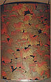 Inrō with Autumn Ivy, Attributed to Koma Kyūhaku VI (Japanese, died 1816), Four cases; lacquered wood with gold, silver, and color (iroko) togidashimaki-e on black lacquer ground
Netsuke: ivory; folded letter decorated with paulownia and Genji incense symbols 
Ojime: oblong bead; gilt bronze with openwork design of autumn flowers, Japan
