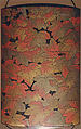 Inrō with Autumn Ivy, Attributed to Koma Kyūhaku VI (Japanese, died 1816), Four cases; lacquered wood with gold, silver, and color (iroko) togidashimaki-e on black lacquer ground
Netsuke: ivory; folded letter decorated with paulownia and Genji incense symbols 
Ojime: oblong bead; gilt bronze with openwork design of autumn flowers, Japan