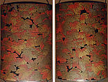 Inrō with Autumn Ivy, Attributed to Koma Kyūhaku VI (Japanese, died 1816), Four cases; lacquered wood with gold, silver, and color (iroko) togidashimaki-e on black lacquer ground
Netsuke: ivory; folded letter decorated with paulownia and Genji incense symbols 
Ojime: oblong bead; gilt bronze with openwork design of autumn flowers, Japan