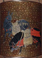 Case (Inrō) with Design of Two Saddled Horses (obverse); Saddled Mule beside Decorated Post (reverse), Lacquer, nashiji, hirame, gold and coloured hiramakie, takamakie; Interior: nashiji, fundame & red lacquer, Japan