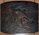 Case (Inrō) with Design of Monkey on Background of Flowers (obverse); Flowering Scrolls (reverse), Lacquer, dark brown, grey and brown hiramakie, takamakie, fundame, red, silver; Interior: roiro and fundame, Japan
