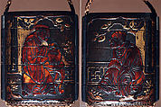 Case (Inrō) with Design of Chinese Sages Seated on Verandah, Lacquer, roiro, rubbed fundame, gold and black hiramakie, tortoiseshell; Interior: nashiji and fundame, Japan