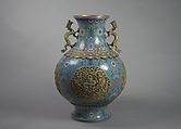 One of a Pair of Vases with Dragon Handles, Cloisonné enamel with gilt bronze and champlevé, China