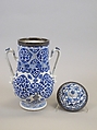 Covered jar with handles, Porcelain painted in underglaze cobalt blue (Jingdezhen ware), silver mounts, China