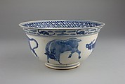 Bowl with ox, tiger, and lion, Soft-paste porcelain painted in underglaze cobalt blue (Jingdezhen ware), China