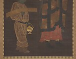 Portrait of Xuanzang (Genjō) with Attendant, In the Style of Kasuga Motomitsu (Japanese, active early 11th century), Hanging scroll; ink and color on silk, Japan