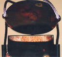 Case (Inrō) with Design of Bugaku Dance Hat on Stand beside Pine Tree (obverse); Dance Drum (reverse), Lacquer, roiro, gold, red and brown takamakie, incised, ceramic inlay; Interior: nashiji and fundame, Japan