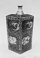 Square Bottle, White porcelain decorated with blue under the glaze, polychrome enamels (Arita ware, Imari type), Japan