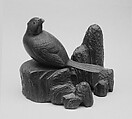Ornament in the Shape of a Pigeon on a Rock, Clay covered with a thin glaze (Bizen ware), Japan