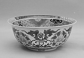 Bowl, White porcelain decorated with blue under the glaze, iron red and gold, green enamel (Arita ware), Japan
