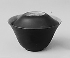 Bowl and Cover, Minpei Japanese, Porcelaneous ware covered with a finely crackled glaze over which is a black enameled glaze (Awaji ware), Japan