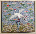 Rank Badge with Silver Pheasant, Silk and metallic thread embroidery on silk satin, China