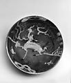Dish with mythical beast qilin (one of a pair), Porcelain with white slip decoration and brown glaze (Jingdezhen ware), China