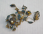 Fragment of Headdress, Gold, feathers, pearls, China