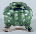 Tripod incense burner, Earthenware with green and white glazes, China