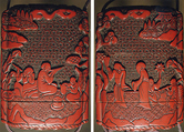 Case (Inrō) with Design of Chinese Sages Drinking and Writing on Banana Leaf, Lacquer, tsuishu, carved relief, stained; Interior: nashiji and fundame, Japan