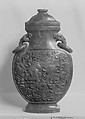 Vase with cover, Nephrite, a mottling of spinach-green and gray, with stainings of brown, China