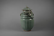 Covered jar, Porcelaneous ware with carved and full-relief decoration under celadon glaze (Longquan ware), China