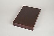 Writing Box with Design of Maple Leaves and Bugaku Hat from the Tale of Genji, Style of Ogawa Haritsu (Ritsuō) (Japanese, 1663–1747), Gold and glazed pottery on colored lacquer inlaid with mother-of-pearl, Japan
