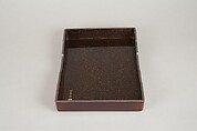 Writing Box with Design of Maple Leaves and Bugaku Hat from the Tale of Genji, Style of Ogawa Haritsu (Ritsuō) (Japanese, 1663–1747), Gold and glazed pottery on colored lacquer inlaid with mother-of-pearl, Japan