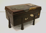 Sutra chest, Mochizuki Hanzan (Japanese, 1743–?1790), Colored lacquer, gold, and ceramic on natural wood, Japan
