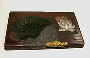 Sutra chest, Mochizuki Hanzan (Japanese, 1743–?1790), Colored lacquer, gold, and ceramic on natural wood, Japan