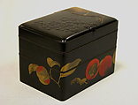 Two-Tiered Box with Design of Autumn Fruits, Ikeda Taishin (Japanese, 1825–1903), Lacquered wood with gold, silver, black, and red takamaki-e, hiramaki-e, and e-nashiji on black lacquer ground, Japan