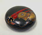 Round Box with Design of Bugaku Dance Hat and Musical Instrument, Yamada Jōkasai (1681–1704), Lacquer on wood with gold, mother-of-pearl inlay, and colored lacquer, Japan