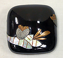 Incense box, Gold takamaki-e, tin and mother-of-pearl inlay on black ground, Japan
