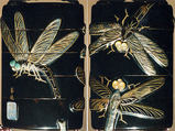 Case (Inrō) with Design of Dragonflies, Lacquer, roiro, gold and black hiramakie, ceramic, raden inlay; Interior: nashiji and fundame, Japan