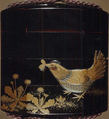 Case (Inrō) with Design of Chickens beside Spring Plants, Lacquer, roiro, gold and coloured hiramakie, kirigane, applied tsuishu; Interior: nashiji and fundame, Japan