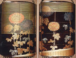 Case (Inrō) with Design of Chrysanthemums Beneath Bamboo Blinds, Lacquer, roiro, gold, silver, blue and red togidashi; Interior: nashiji and fundame, Japan