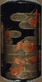Case (Inrō) with Design of Goldfish and Reed with Wave Pattern, Lacquer, roiro, red and gold hiramakie; Interior: nashiji and fundame, Japan