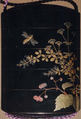 Case (Inrō) with Design of Wildflowers, Dragonflies and Bees, Lacquer, roiro, gold and coloured hiramakie, pink aogai; Interior: fundame, Japan