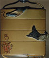 Case (Inrō) with Design of Kinkō Riding a Carp and Holding a Long Scroll, Lacquer, fundame, gold and red hiramakie, stained ivory, raden, metal inlay; Interior: roiro and fundame, Japan