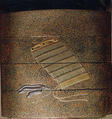 Case (Inrō) with Design of Samurai Helmet and Face Mask (obverse); Samurai Arm Guard and Silver Glove (reverse), Lacquer, hirame ground, gold, red, silver and brown hiramakie, raden inlay; Interior: nashiji and fundame, Japan