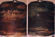 Case (Inrō) with Design of Bird in Flight above Rice Fields (obverse); Trees and Clouds (reverse), Hogen Eisen, Lacquer, dark brown and nashiji, gold and silver togidashi; Interior: nashiji and fundame, Japan